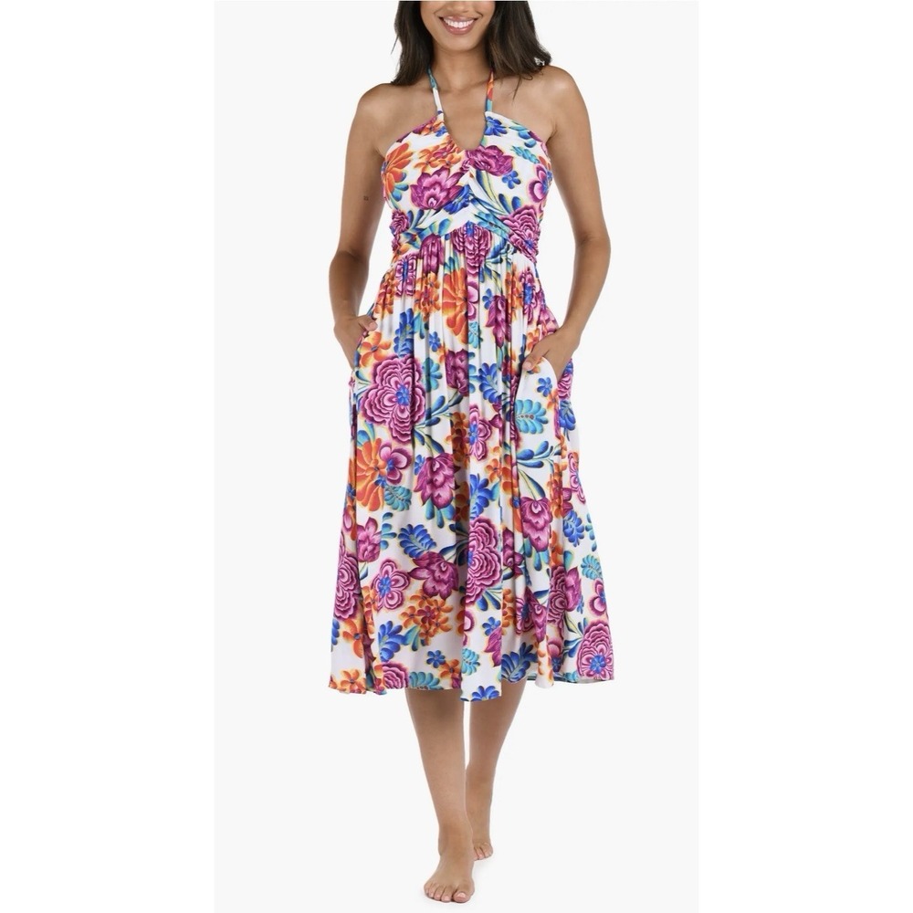 NWT La Blanca Women's Paradiso Halter Midi Cover-UpSundress